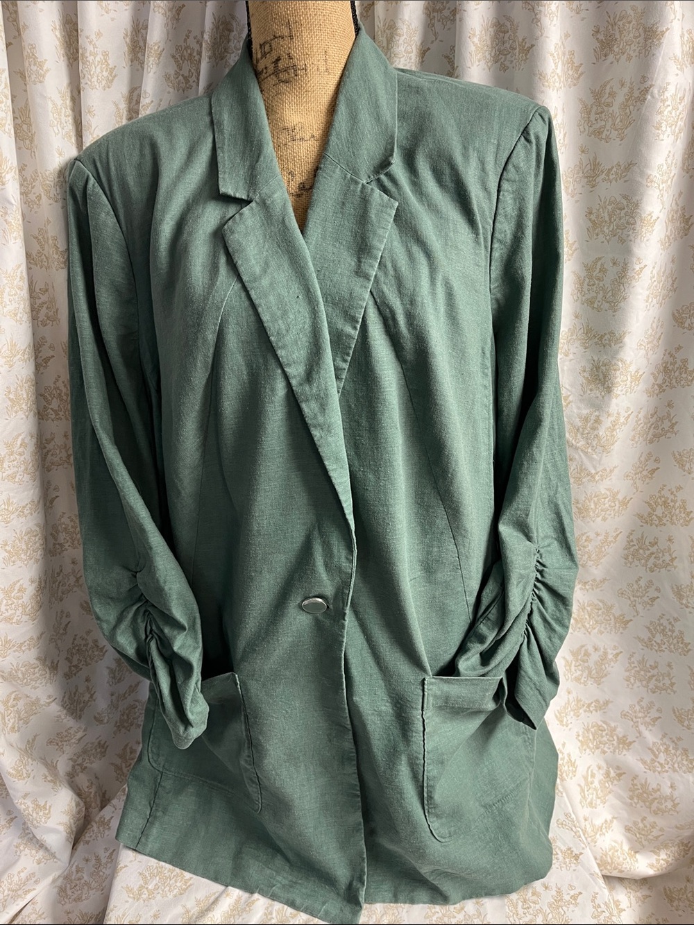 Lane Bryant Sage Green Single-Button lined linen Blazer